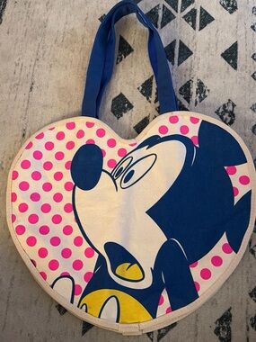 Mickey Mouse Heart-Shaped Tote - Pink Polka Dot & Navy